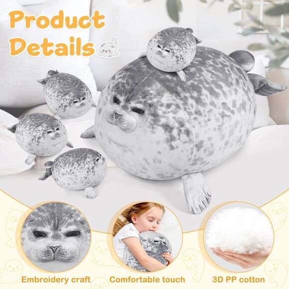 KMUYSL Plush Mommy Stuffed Animal With 4 Babies in Her Tummy Seal Toys - Picture 6 of 6